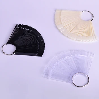 

50PCS Black/Natural/Transparent Nail Art Practice Display Tools False Nail Tips Fan Shape Polish UV Gel Showing Tools