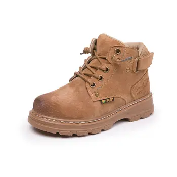 

Unisex Martin Boots Boys Flat Round Toe Lace-up Leather Boots Girl Fashion Non-slip Wear-resistant Waterproof Snow Boots 4 5 6 7