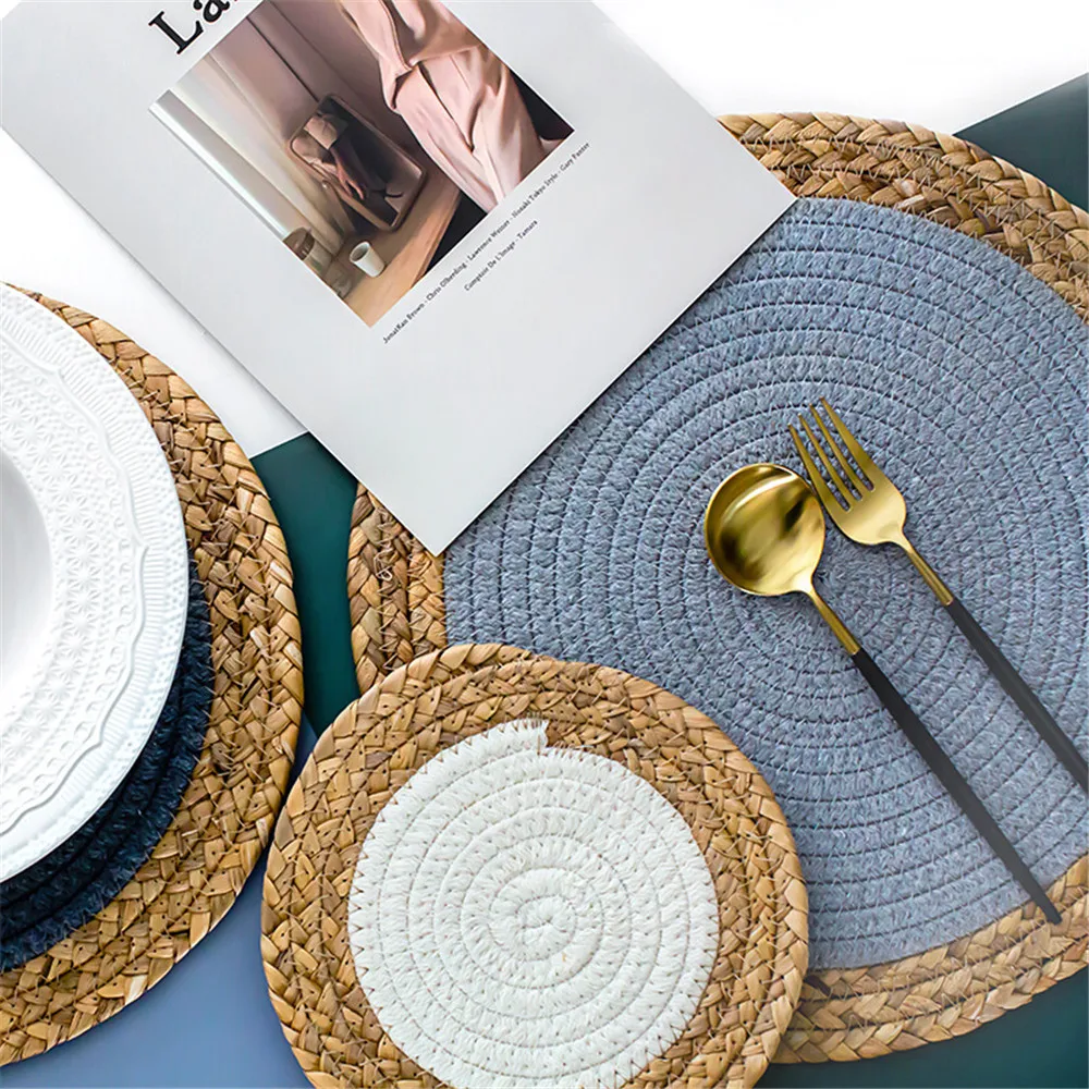 Round Straw Weave Placemat Kitchen Dinner Tablemat Place Mat Heat Resistant LA