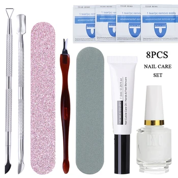 

8PCS UV Gel Remover Set Dual-ended Gel Polish Removing Cuticle Pusher Nail File Buffer Nutrition Oil Softer Nail Art Tools Kit