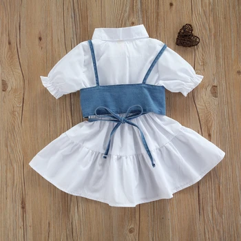 Lioraitiin 1-6Years Toddler Baby Girl Short Sleeve Dress Denim Vest Simple Style Adjustable Bandage with Ruffle Summer Clothing 6