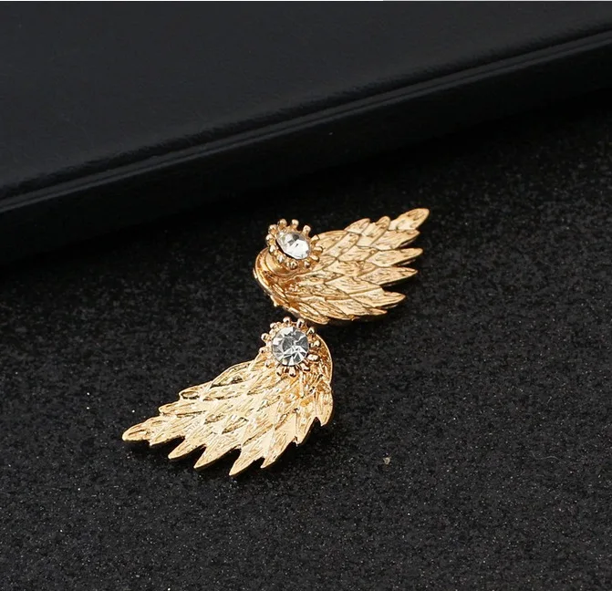 Fashion autumn Women's big cz zircon stud Earrings Black Wings angel Earrings jewelry accessory for Women Gifts