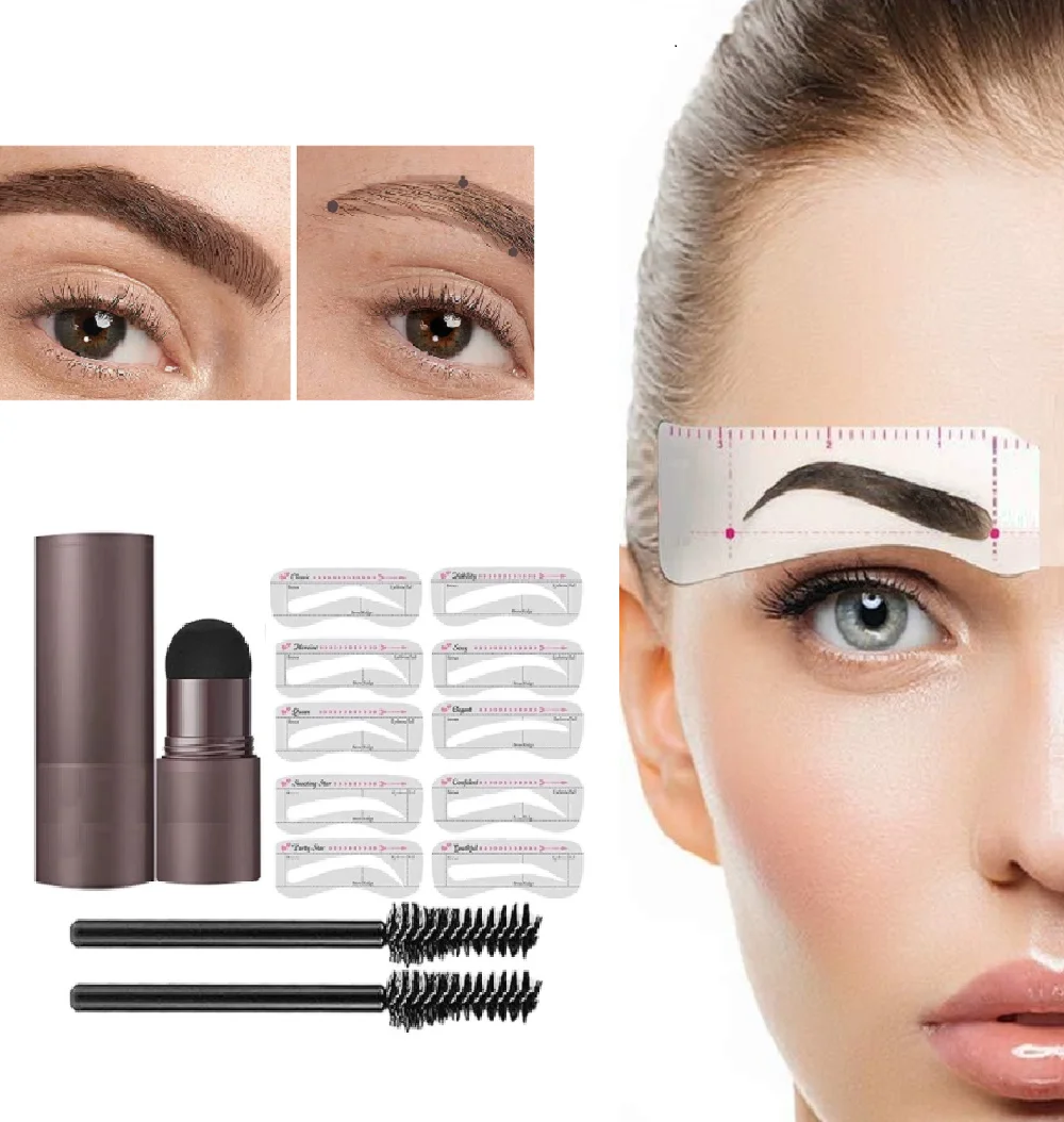 6 Colour Natural Stick Hair Line Contour Template Eyebrow Shaping Kit Stamp And 10 Pieces Brow Stencil Long Lasting Waterproof