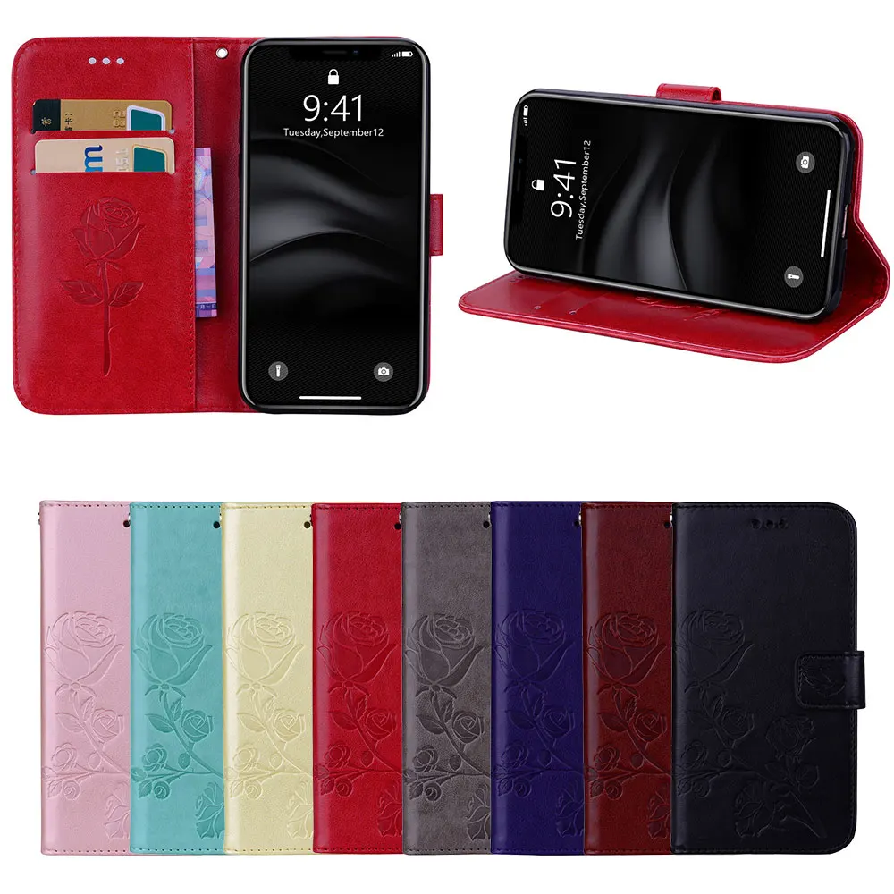 KISSCASE Роскошный кожаный чехол для телефона iPhone 7 X XR XS MAX 3D цветок флип-бумажник