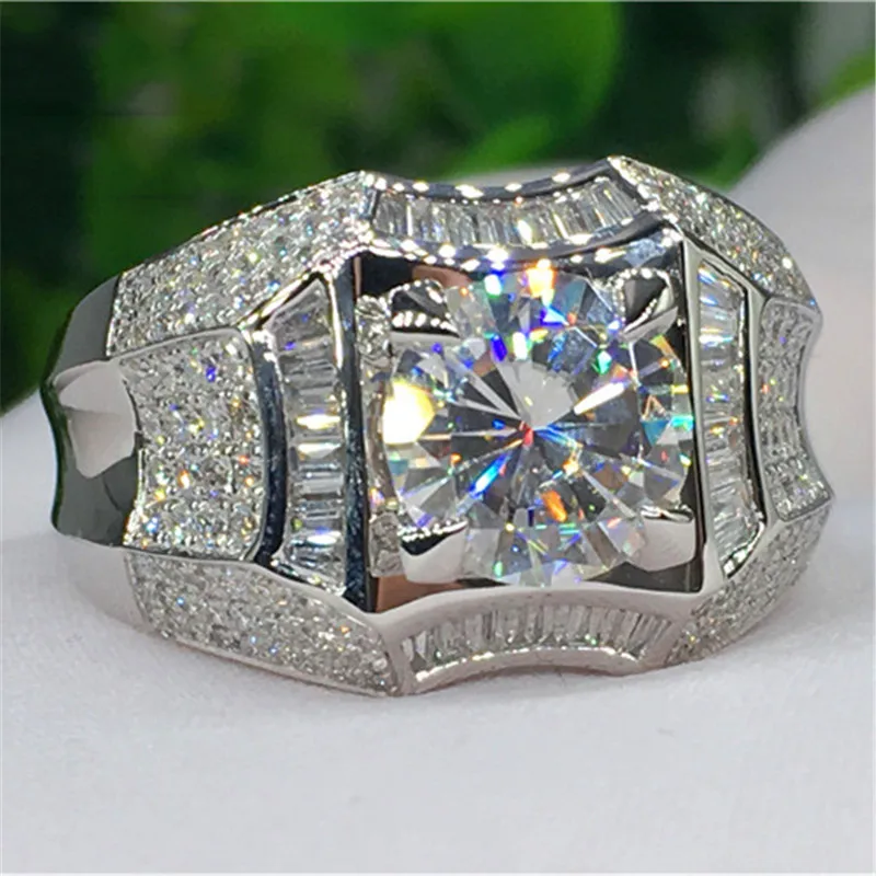 Роскошные обручальные кольца для мужчин 1ct Lab Diamond cz 925 пробы Серебряное