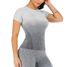 Женская летняя футболка тренды градиент фитнес Йога с коротким рукавом спортивные топы Йога Рубашка