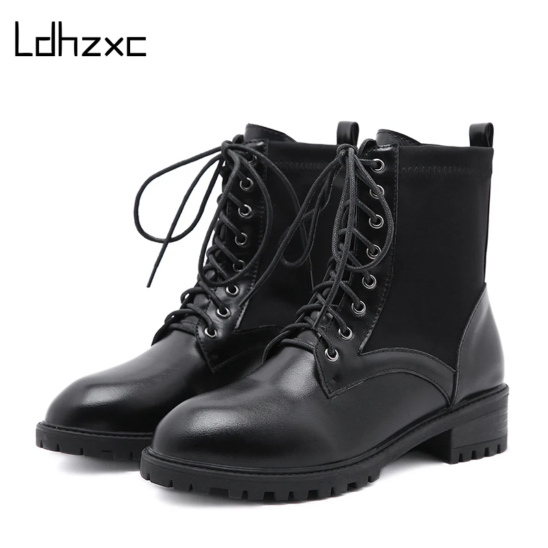 LDHZXC 2020 winter Boots Female Women Shoes Ankle boots British Wind Stretch Fabric Slip On Boots Motorcycle Shoes Chunky Heel LDHZXC 2020 winter Boots Female Women Shoes Ankle boots British Wind Stretch Fabric Slip On Boots Motorcycle Shoes Chunky Heel