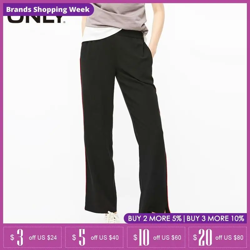 ONLY Women black loose elastic waist drape chiffon pants | 119214504 ONLY Women black loose elastic waist drape chiffon pants | 119214504