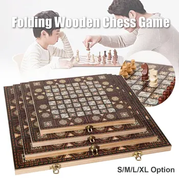 

4 Sizes Portable Folding Wooden Chess Games Travel Chess Chessboard Set Checkers Table Board Games Home Entertainment Backgammon