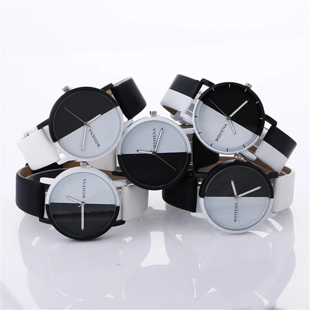 Часы женские часы с браслетом часы женские Relogio Feminino простые нейтральные черные и белые с узором кожаные кварцевые наручные часы 30