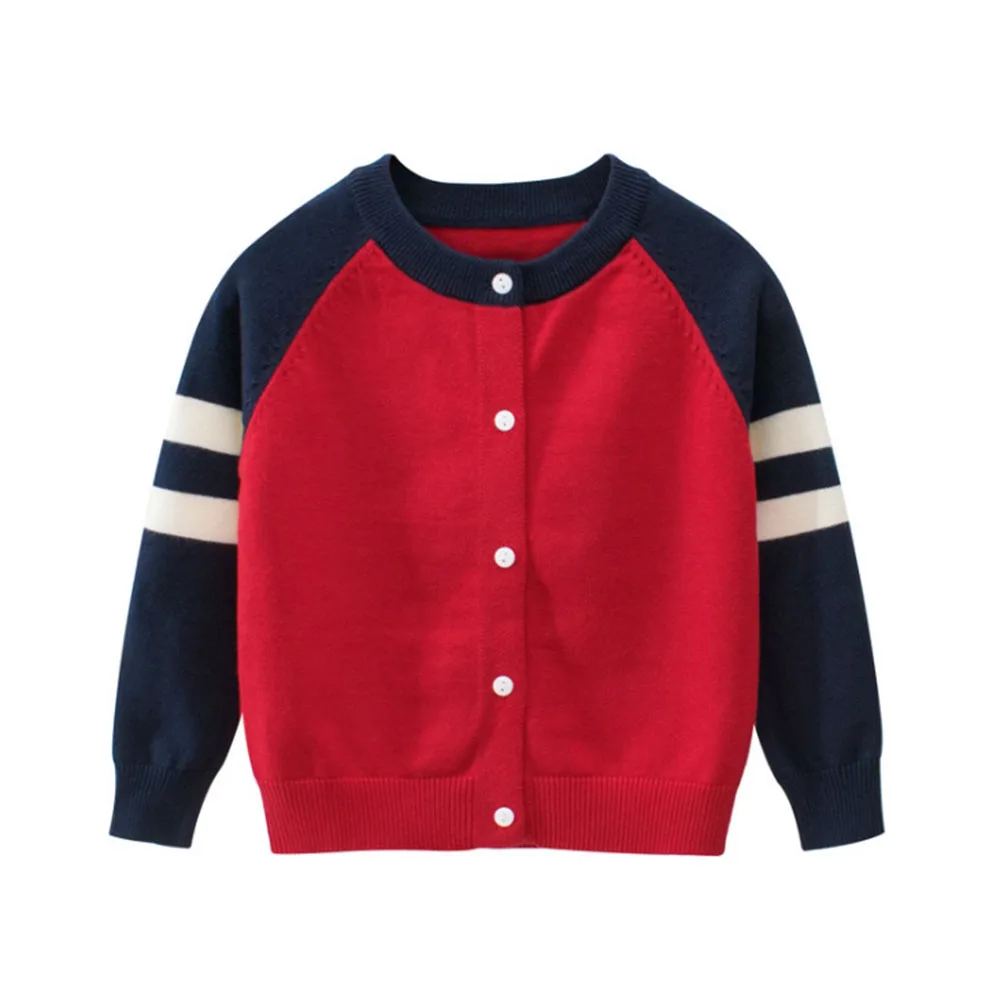 Boys Jackets Sweater Tops Children Boy Autumn Winter Knitted Cardigan Sweater Baseball Coat New Toddler Jacket Outerwear Clothes - Цвет: Red