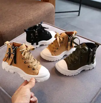 

Spring Autumn Children Ankle Boots Girls Martin Boots Boys Plush Snow Motorcycle Boots Side Zipper Rome Boots Kids Sport Shoes