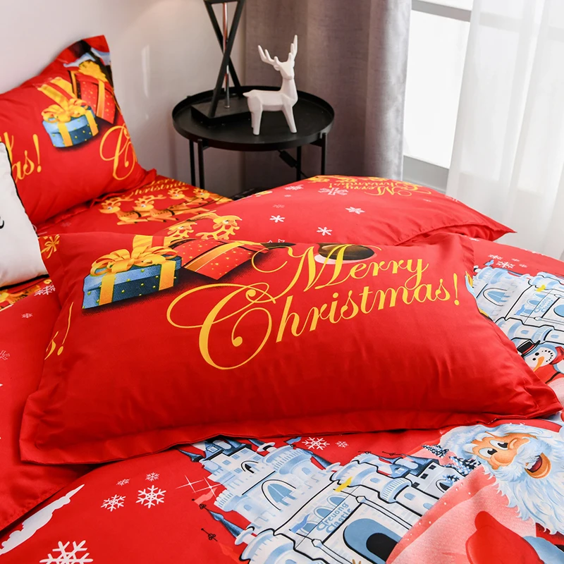 JUSTCHIC 4 шт./компл.: пододеяльник, простынь, наволочки рождественский Санта Клаус дает подарок Стёганое одеяло крышка Постельное белье для мальчиков и девочек, подарок
