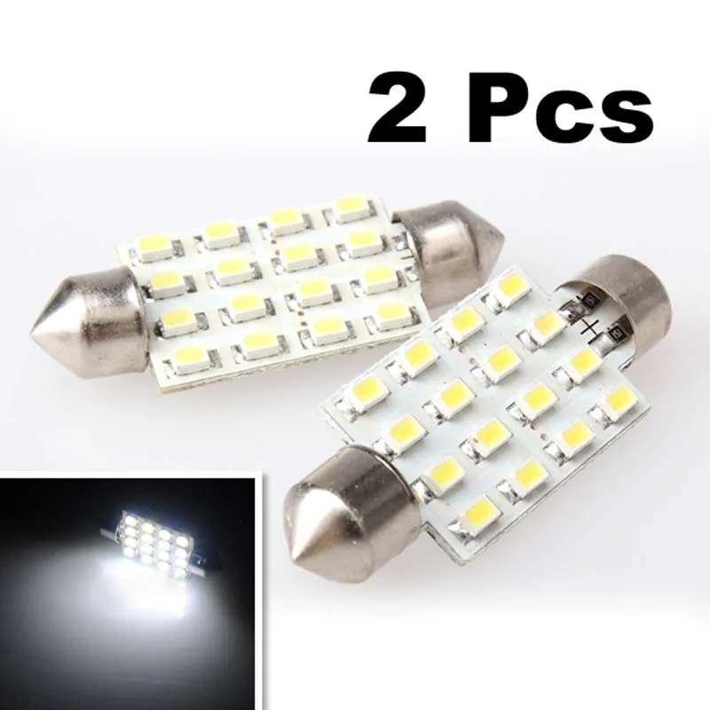

dropshipping 2 Pcs LED Dome Light White 42mm 16 LED SMD Festoon Dome Light Car Bulbs Lamp OE88