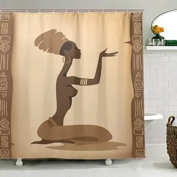 

African Women Waterproof Anti Mould Shower Curtain With 12 Hooks Bathing Sheer Bathroom Home Hanging Decoration