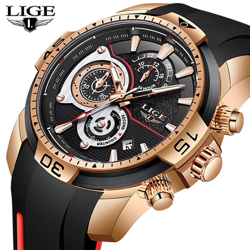2020 New LIGE Silicone Strap Men Watch Fashion Top Brand luxury Business Luminous Quartz Watch Men Casual Waterproof Date Clock