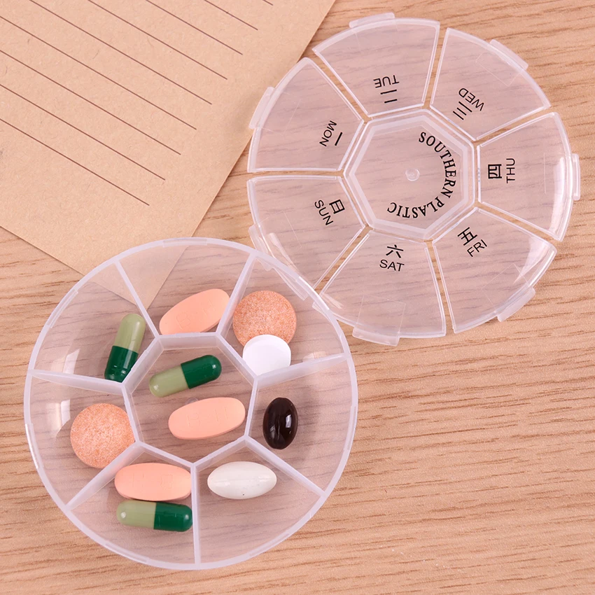 

1PC 7 Days Mini Round Portable Travel Storage Vitamin Medicine Pill Box Sort Tablet Holder Organizer Container Cases
