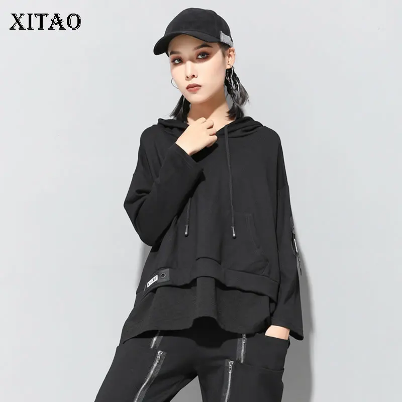

XITAO Hooded Autumn False 2 Piece Sweatshirts Europe Fashion Women Long Sleeve Patchwork Hem Casual Female Hoodies GCC2197