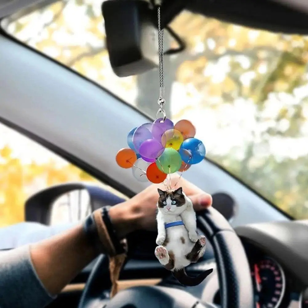 Creative Cute Cat Car Hanging Ornament With Colorful Balloon Car