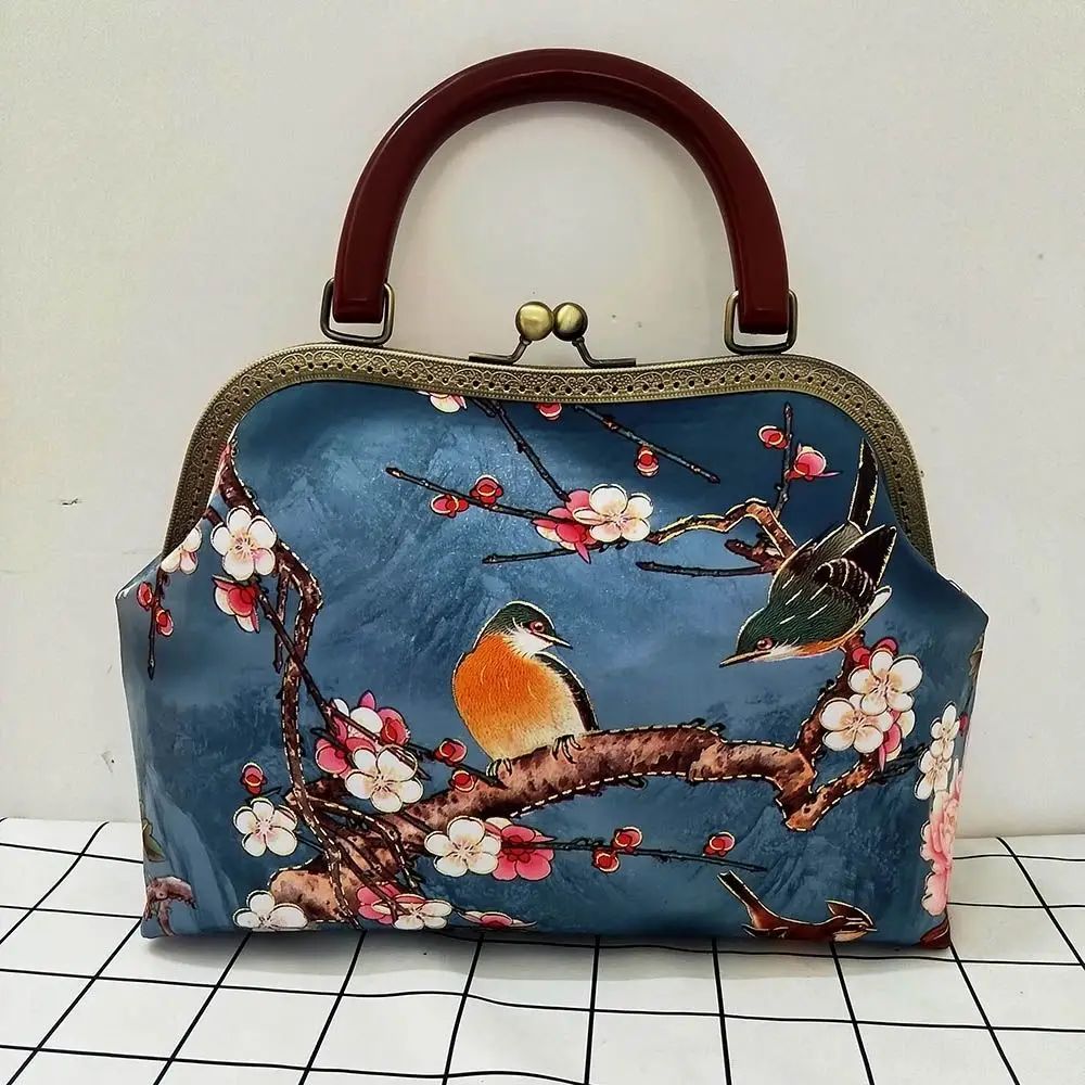 Vintage Flowers Bird Lock Shell Bag Bags Chain Women Shoulder Crossbody Bag Wood Hand Women's Handbags Purse