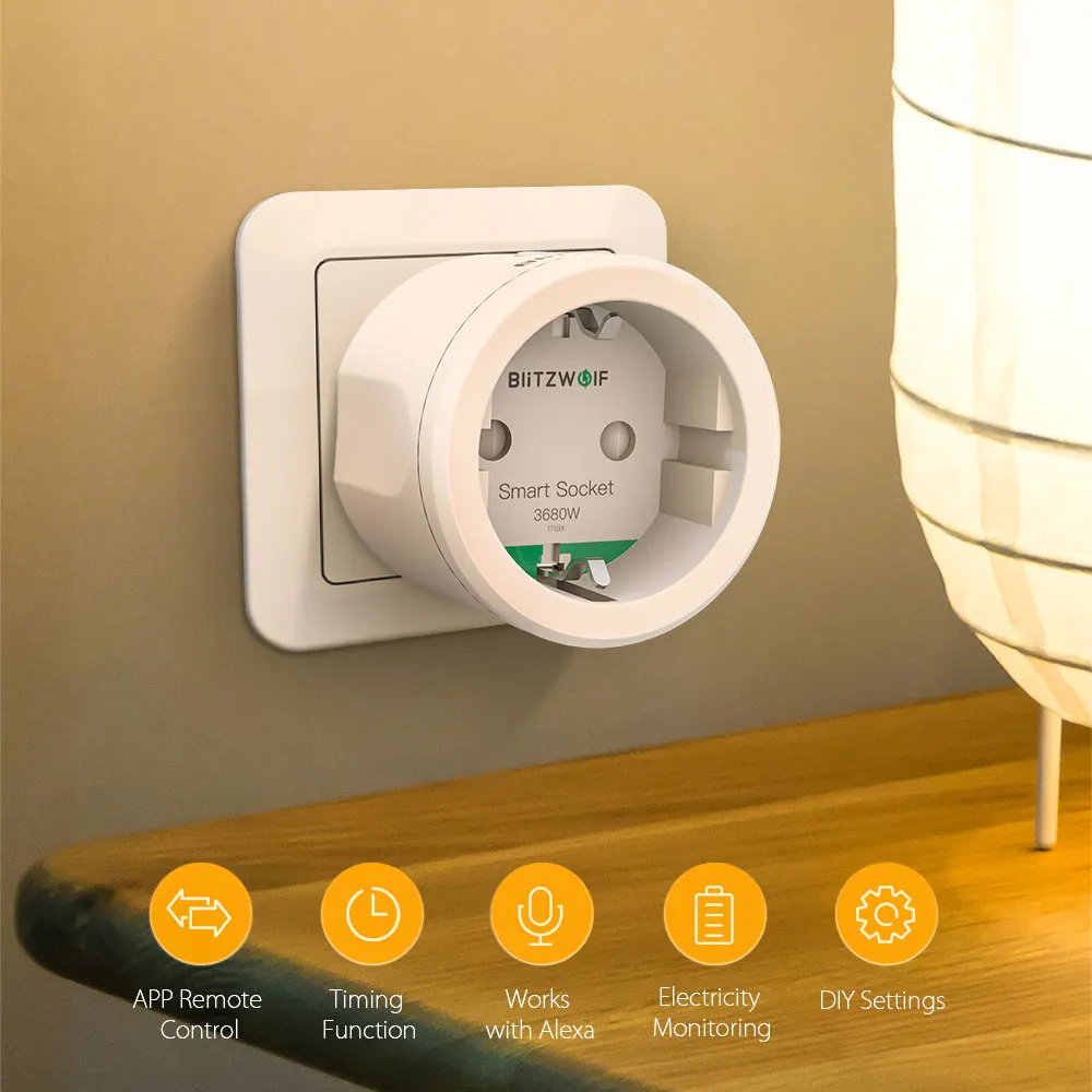 BlitzWolf EU Plug 3680W 16A WIFI Умная розетка Беспроводной настенный выключатель розетки Smart