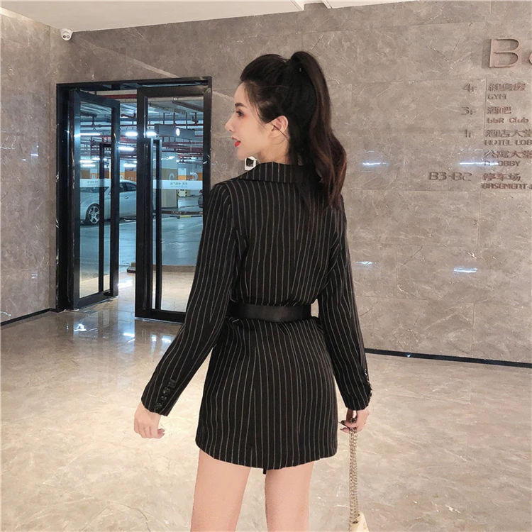 Price Control 77 Yuan Autumn And Winter WOMEN'S Dress Autumn Clothing Long Sleeve Zipper Double Breasted Stripes Mid-length