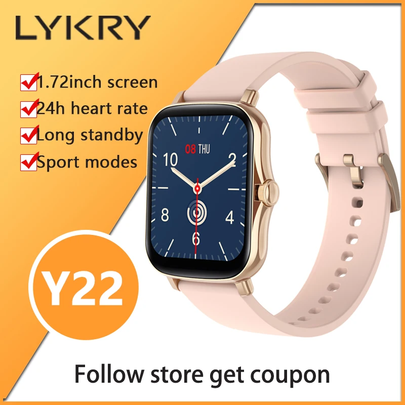 LYKRY Y22 Smart Watch 1.72inc Screen 20mm IP67 Waterproof Women Men Watch HeartRate Fitness Watches PK amazfit gts 2 Y20 P8 Plus