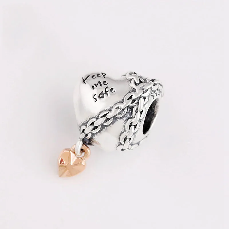 

Authentic 925sterling Silver Rose Gold Lock Fashion Chain Heart-shaped Beads Fit Original Pandora Bracelet For Women Diy Jewelry