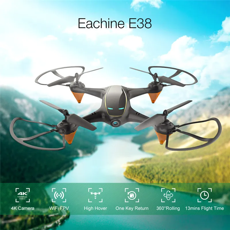 Цена Eachine E38 WiFi FPV RC Дрон 4K камера оптический поток 1080P HD Двойная камера воздушная видео RC Квадрокоптер самолет Квадрокоптер игрушки