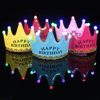

Children birthday party kids toys children's crown decoration paper hat holiday colorful lights birthday toy hat luminous toy