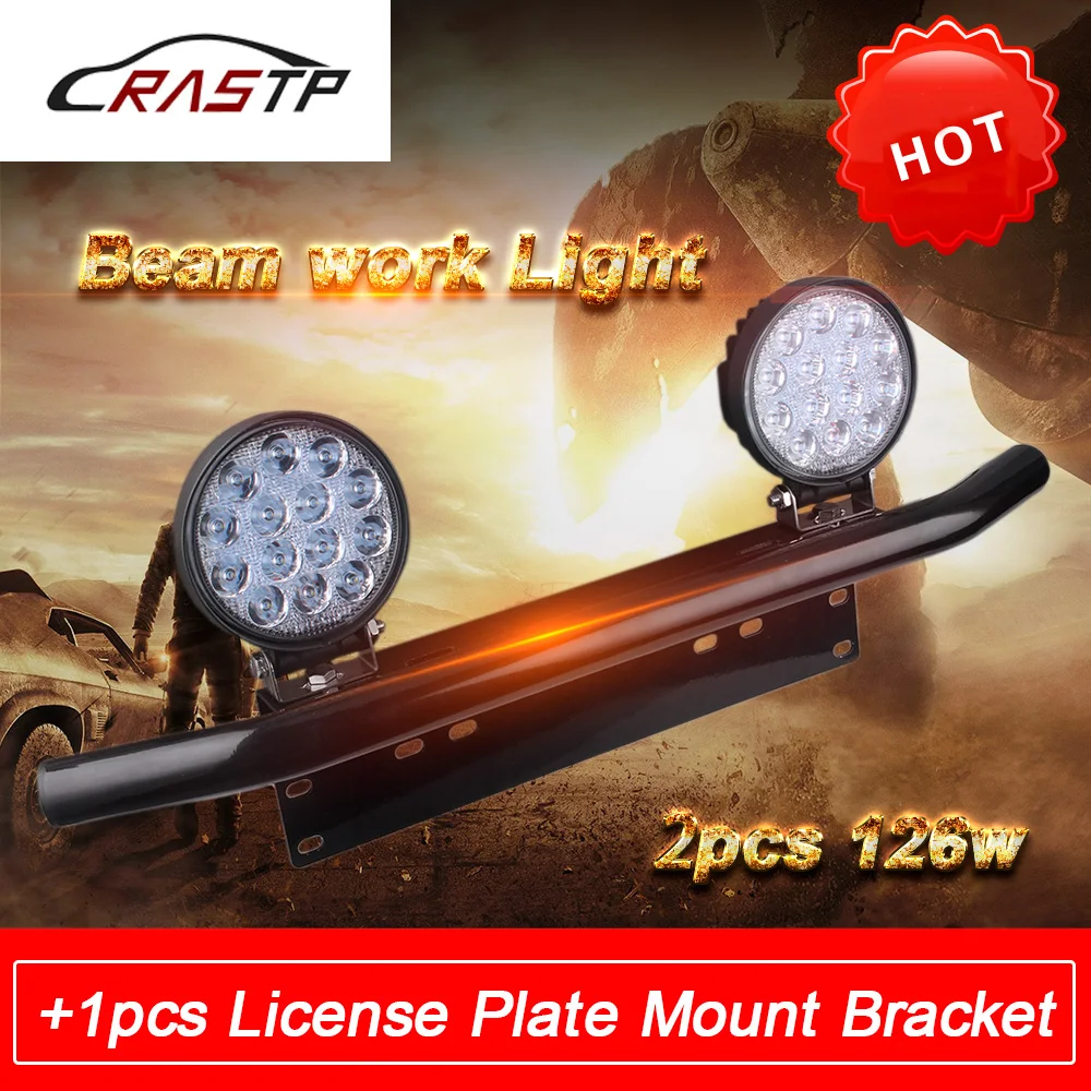 

RASTP-Car Bull Bar Front Bumper License Plate Mount Bracket with 126W LED Spot Flood Beam Working Light RS-CL003