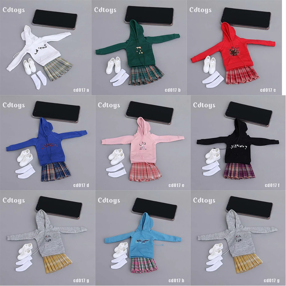 

CD017 1/6 Fashion Style Girls Printing Hoodie Skirt Shoes Stocking Sweater Pleated Skirt Set Model for 12'' Action Figure Body