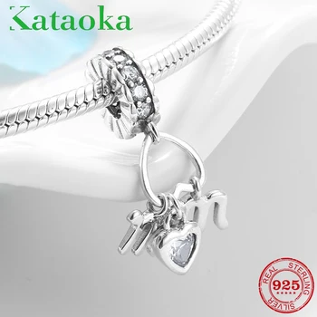 

Mother's Day gift 925 Sterling Silver Mom Heart Pendants Beads Fit Original Kataoka charms Bracelet Bangles Jewelry making