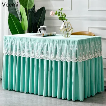 

European Solid Purple Table Skirt for Rectangular Table Birthday Party Wedding Banquet Decoration Sky Blue Lace Tablecloth Cover