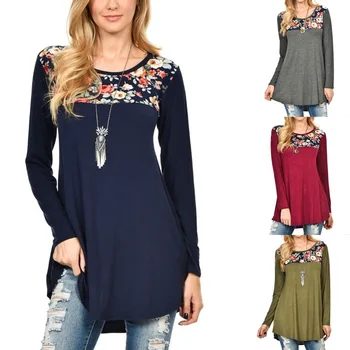 

Daily suit OWLPRINCESS 2018 New Style Crew Neck Pullover Printed Slim Fit Mid-length Long-sleeved T-shirt