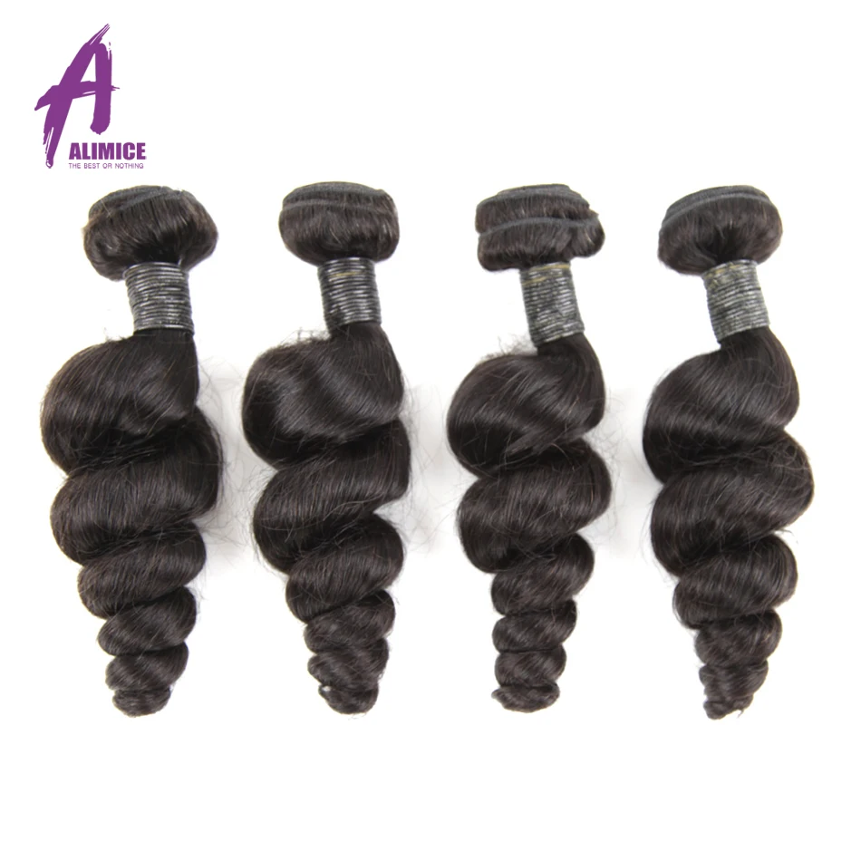 Alimice волосы индийские свободные волнистые в наборе с закрытием 100% Remy человеческие волосы 3 Связки с 4*4 Кружева Закрытия