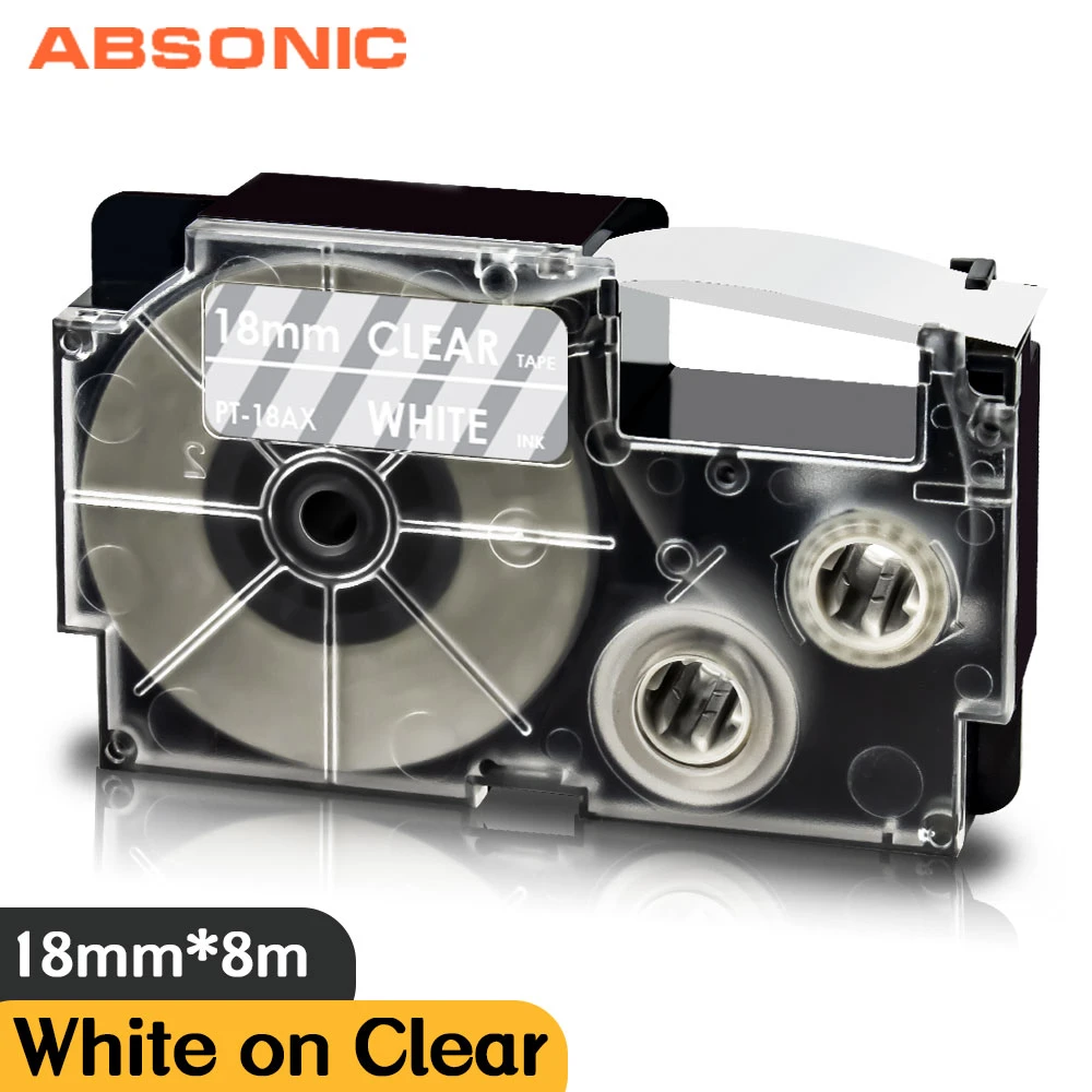 XR-18AX White on Clear 18mm Label Tape Compatible Casio XR-18WE Label Maker Ribbon Printer for Casio KL-7000 KL-200 Typewriter