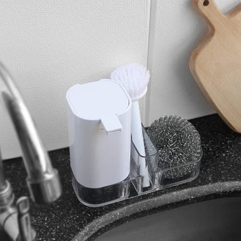 

Plastic Kitchen Sink Countertop Liquid Hand Soap Dispenser Pump Bottle Caddy with Storage Compartment - Holds and Stores