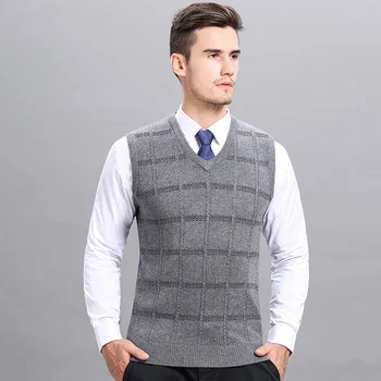 

High Quality Mens Autumn & Winter Cashmere Vest Fashion Striped Sleeveless Male Wool Sweater