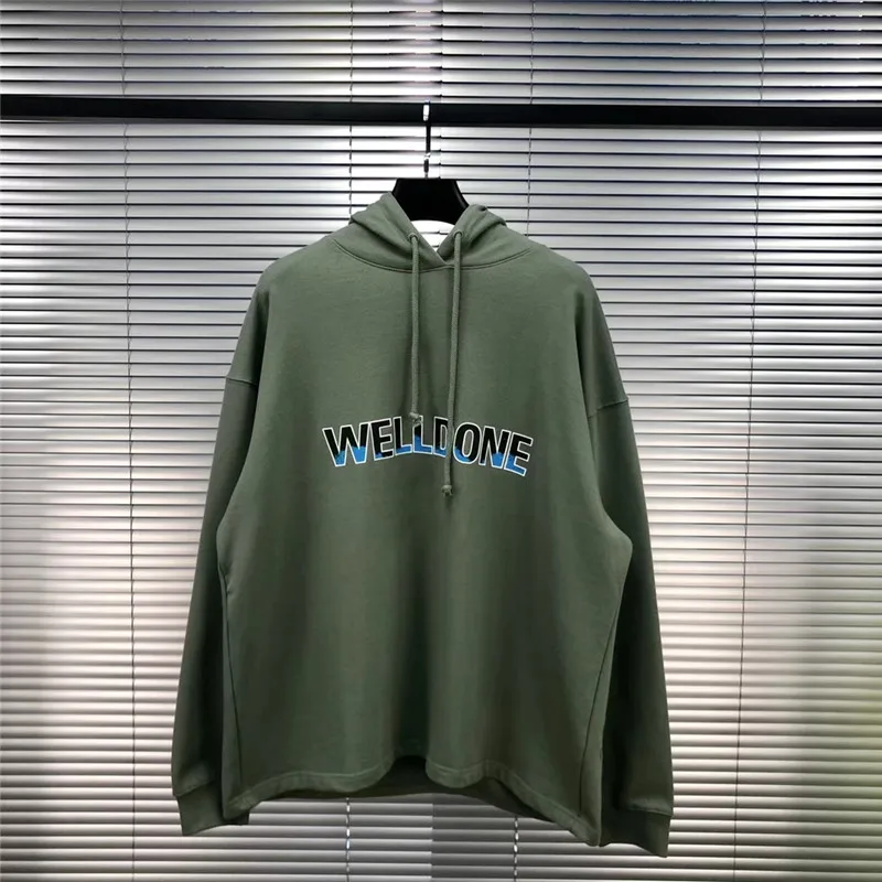 Классическая Толстовка Onesize WELLDONE с капюшоном в Корейском стиле, однотонная зеленая уличная одежда с вышивкой, толстовка с капюшоном We11 Done, пуловер