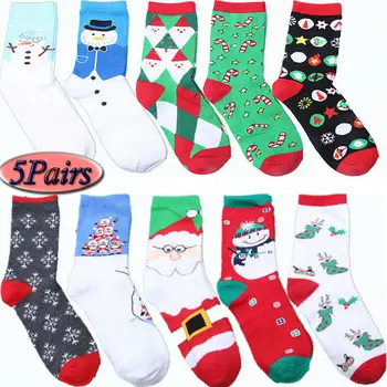 

5Pairs Girl Women Christmas Socks Santa Claus Gift Kids Unisex Xmas Funny Socks