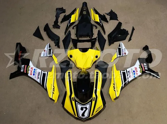ABS обтекатель комплект подходит для YAMAHA YZFR1 YZF R1 15, 16, 17, 18, YZF1000 Обтекатели черного и желтого цвета, 7