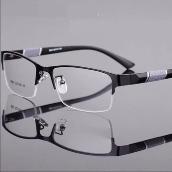 레트로 남성용 안경 금속 사각 프레임 스푸에이트 리딩 안경, 고품질 하프 프레임 비즈니스 노안 안경 디옵터 + 3.5