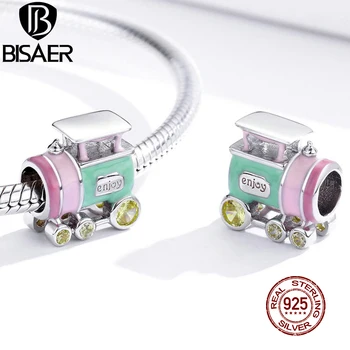 

BISAER Railway Train Beads 925 Sterling Silver Colorful Zircon Travel Charms Pendant Fit Original Bracelet Necklace Jewelry Gift