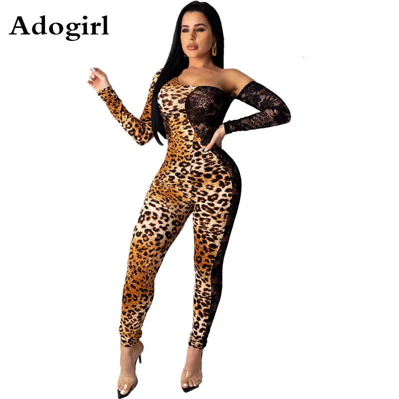 Женский Облегающий комбинезон на одно плечо с леопардовым принтом и длинными