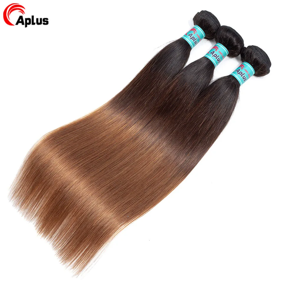 Tanie Kupić 3 wiązki dostać jeden wolny zamknięcie 1b 4 30 Ombre wiązki z zamknięciem NonRemy malezyjski proste włosy ludzkie wiązki z zamknięciem