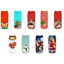 Зимние хлопковые прямые рождественские носки для мужчин и женщин, короткие носки с объемным принтом оленей, Санта Клауса, снежинки, чулочно-носочные изделия