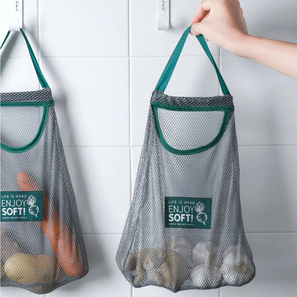Многоразовые хлопковые продуктовые овощные сумки для дома кухонные сетчатые сумки для хранения фруктов и овощей Висячие хозяйственные сумки моющиеся