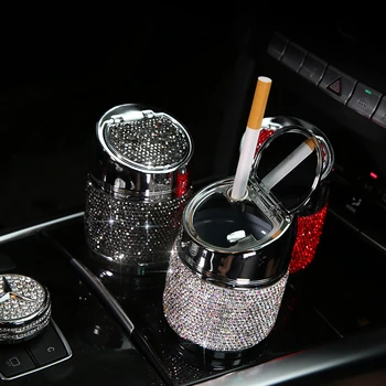 

Bling Bling Rhinestones Portable Car Ashtray With Light Crystal Diamond Car Ash Tray Ashtray Storage Cup
