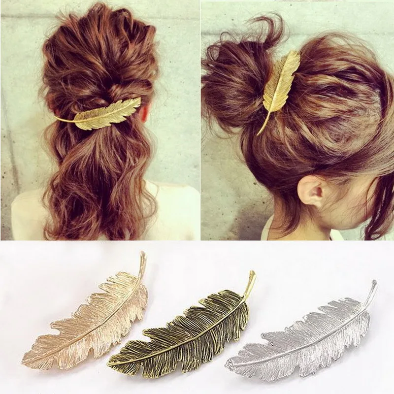 

New Metal Leaf Feather Hair Clip Girls Vintage Hairpin Princess Hair Barrette Accessories Hairpins Women Styling Tools Wholesale